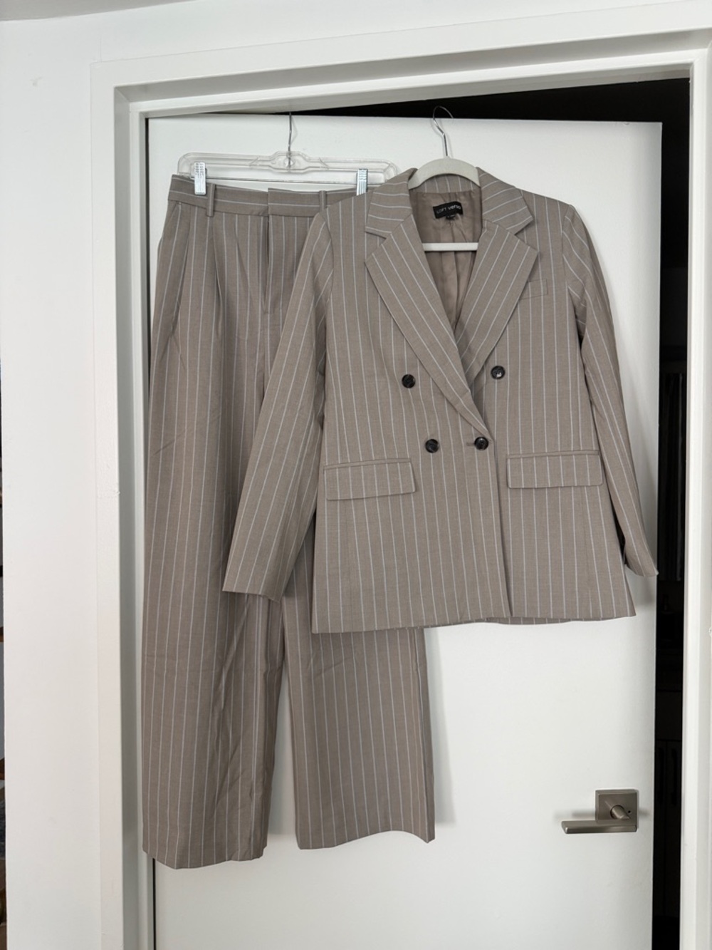LOFT Taupe Pinstripe Double-Breasted Suit Set